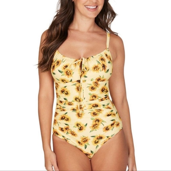 NipTuck Swim One Piece Swimsuit Sunflowers Joanne Twist Front Tummy Control Sz 4 - Picture 1 of 8